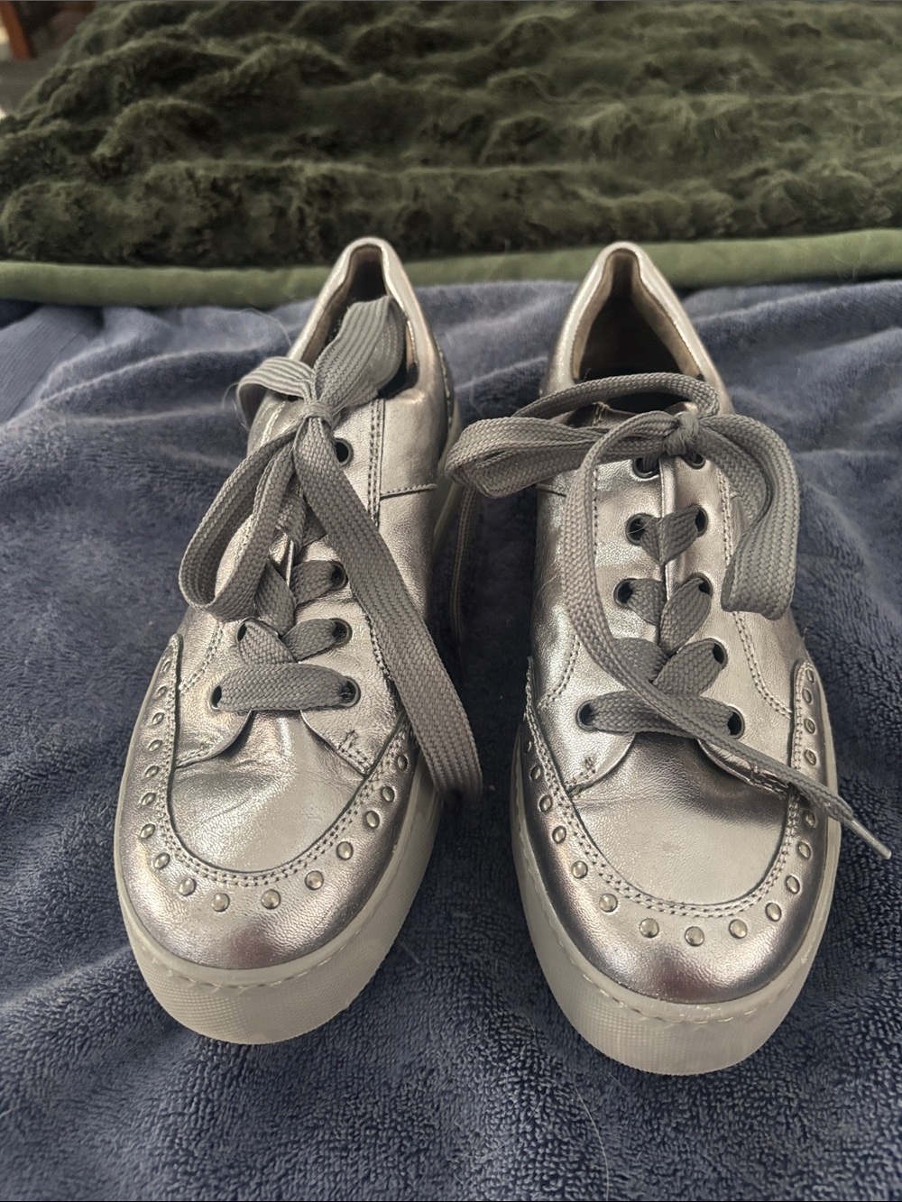Paul Green Metallic Silver Lace-Up Platform Sneakers